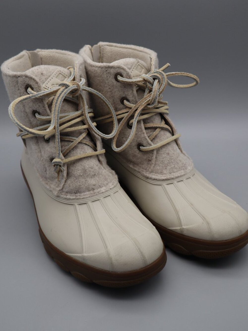 Sperry Saltwater Wool Duck Boots Women's Sz 8M Cream Oat Coastal Preppy